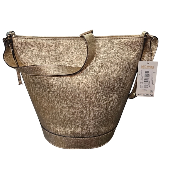 Michael Kors Townsend Small Metallic Gold Pebbled Leather Bucket Crossbody Bag - Picture 6 of 10